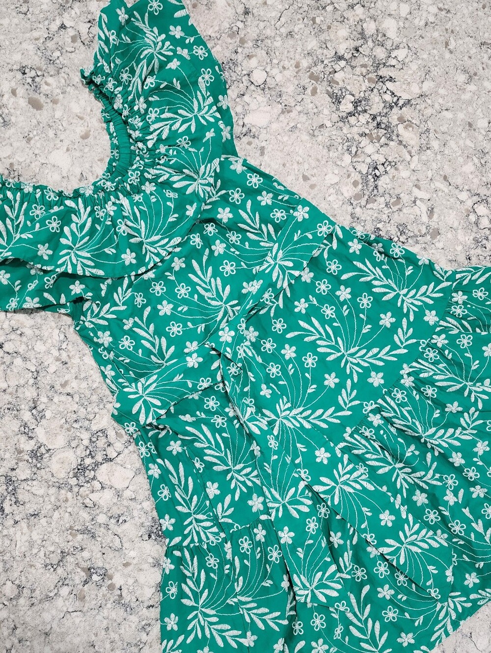 Green Floral Ruffle-Sleeve Sundress